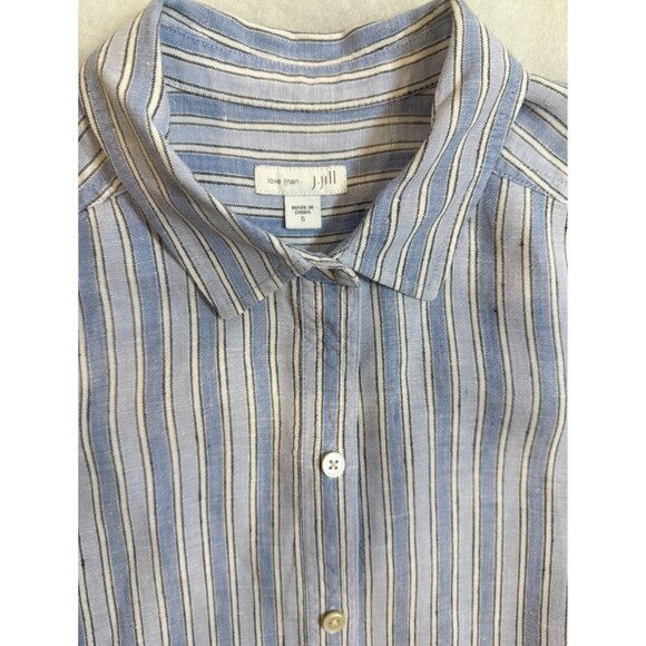 J. Jill Linen Coastal S Preppy Blue & White Striped Button-Front Shirt Dress - Picture 2 of 10